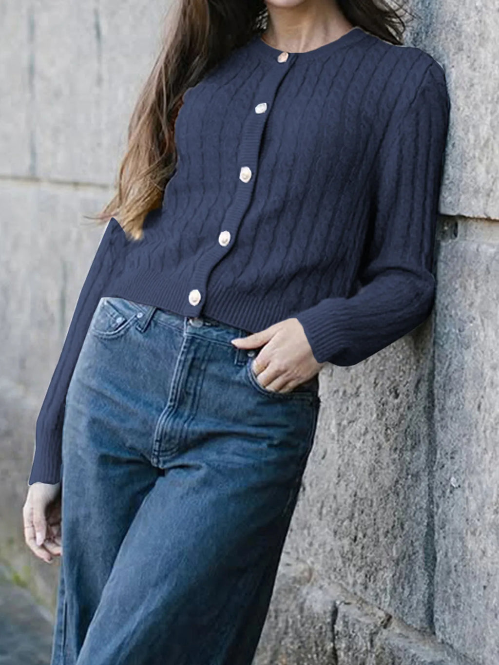 Cable Knit Button-Up Cardigan