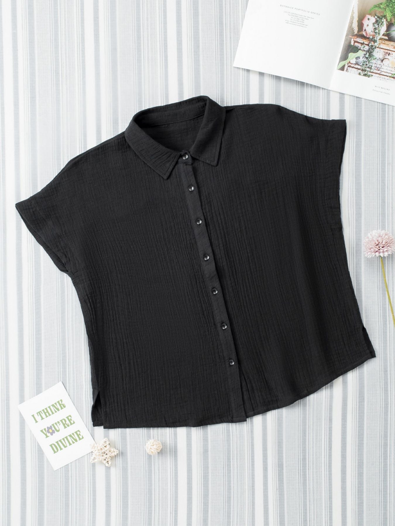 Crinkle Cotton Loose Short Sleeve Shirt