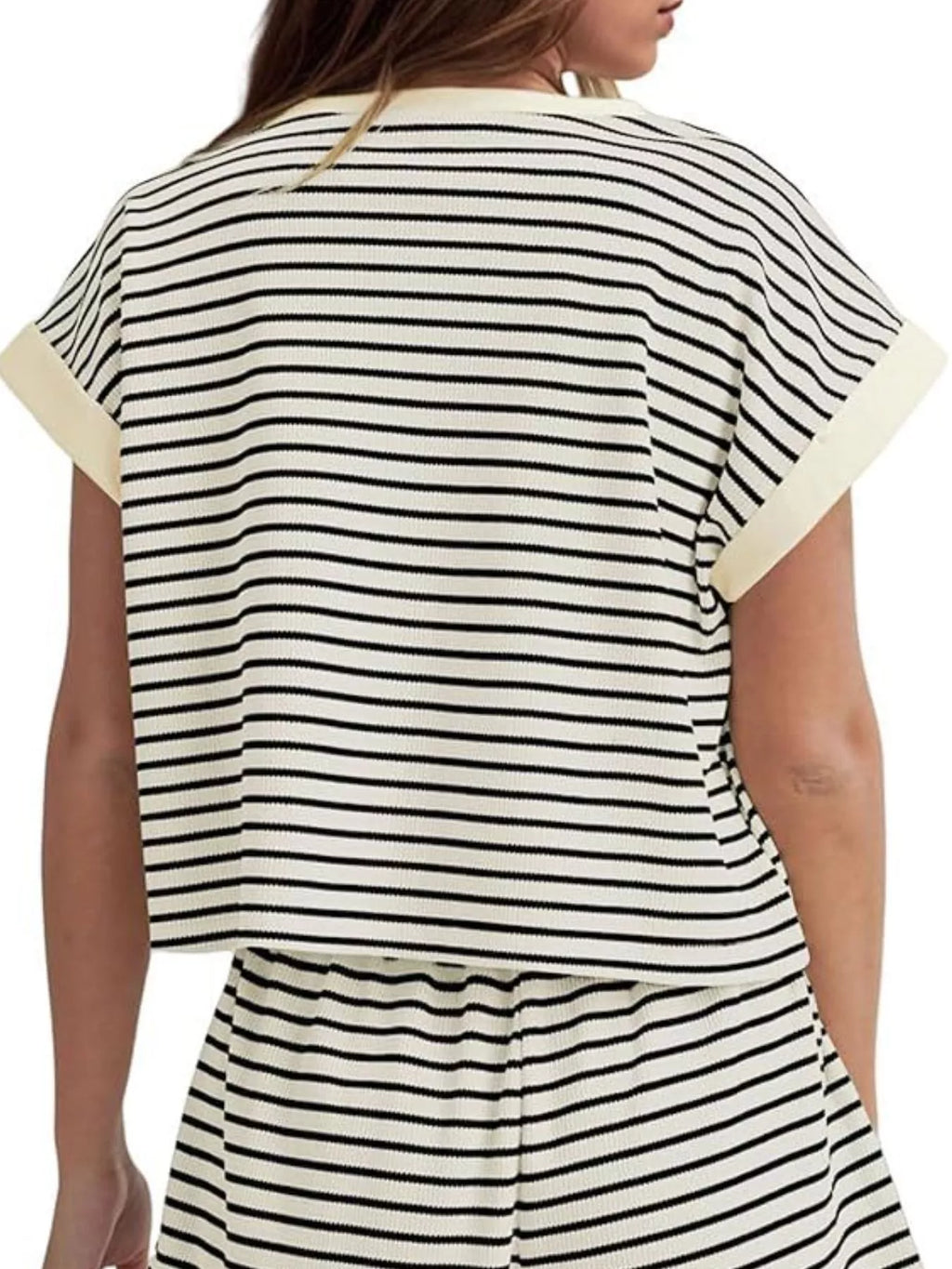 Full Size Striped Round Neck Top and Shorts Set Plus Size