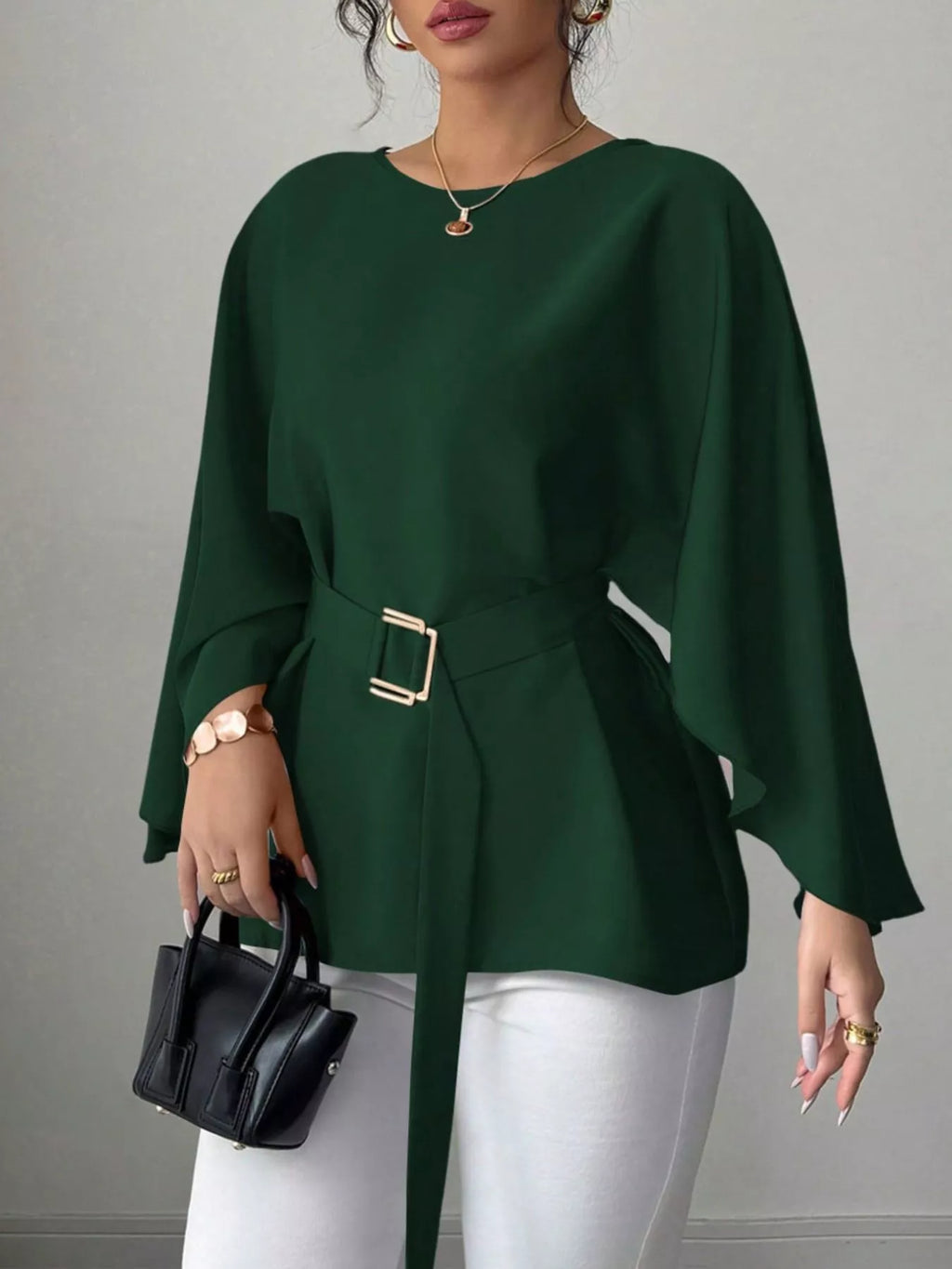 Batwing Sleeve Belted Blouse