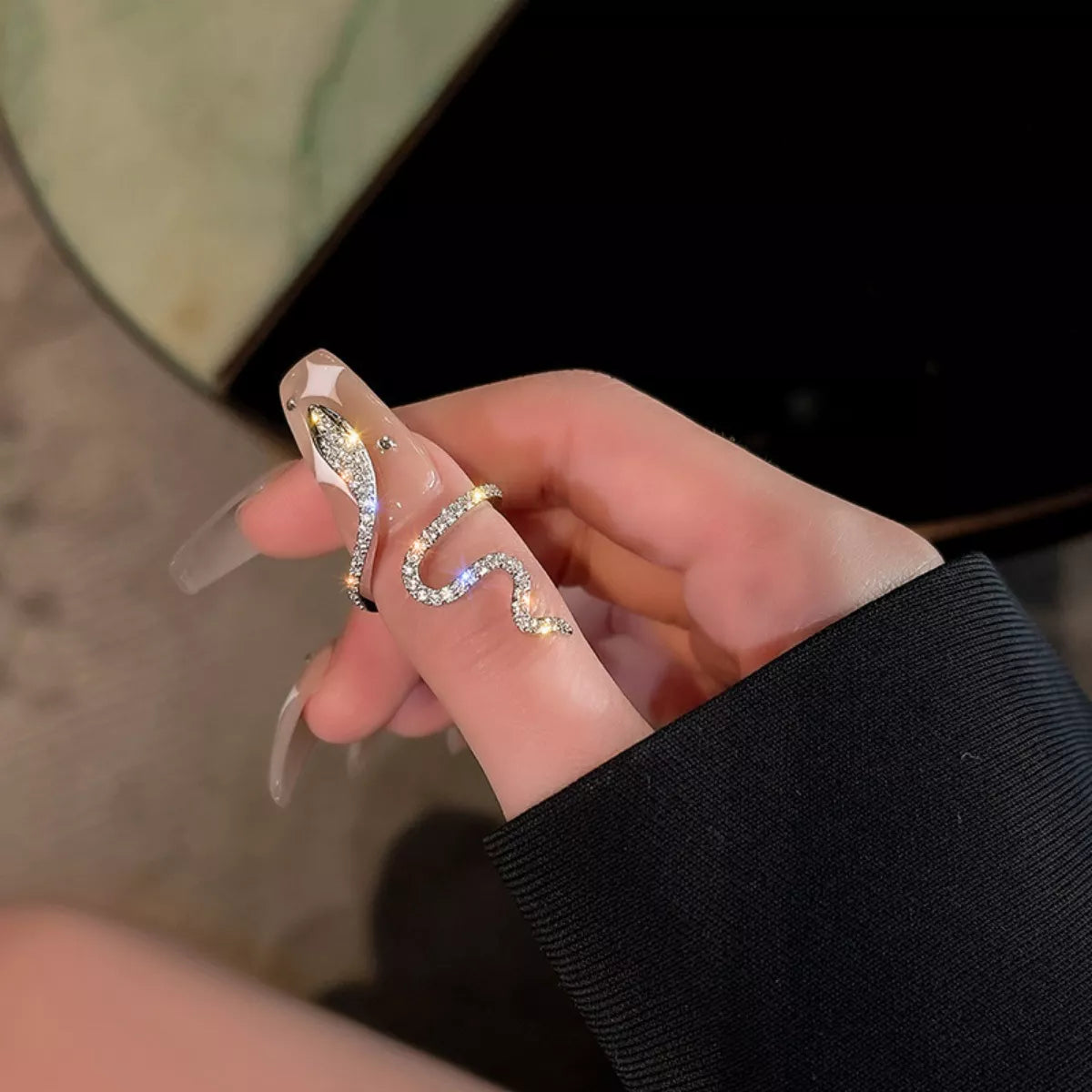 925 Sterling Silver Zircon Snake Bypass Ring