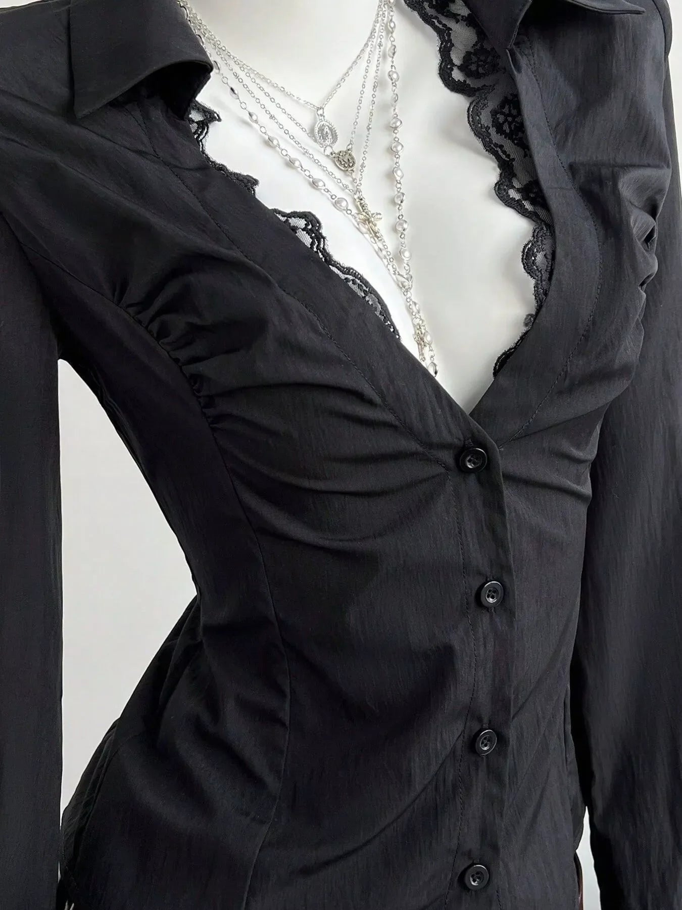 Lace Trim Slim Fit Shirt