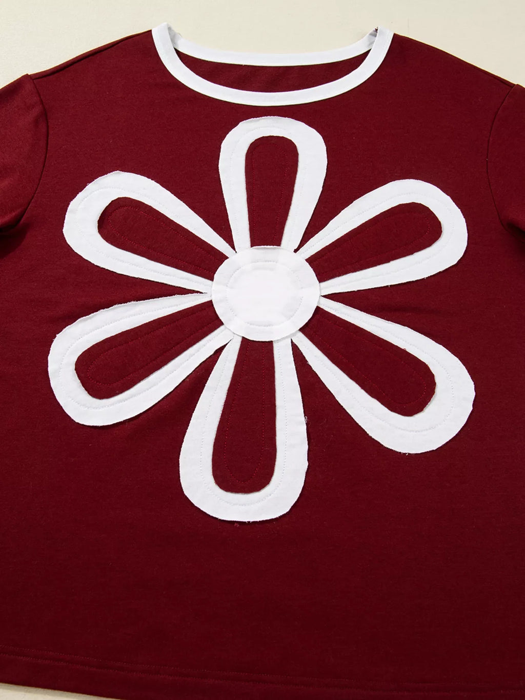 Flower Patched Round Neck Long Sleeve Top