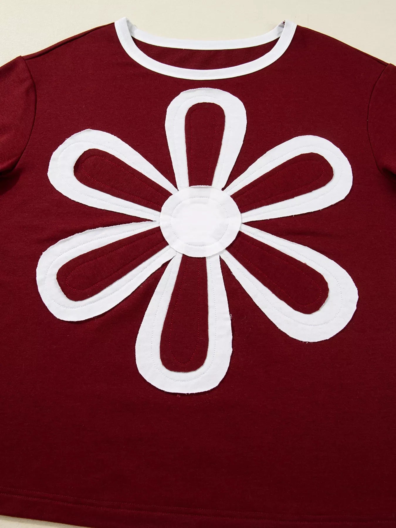 Flower Patched Round Neck Long Sleeve Top