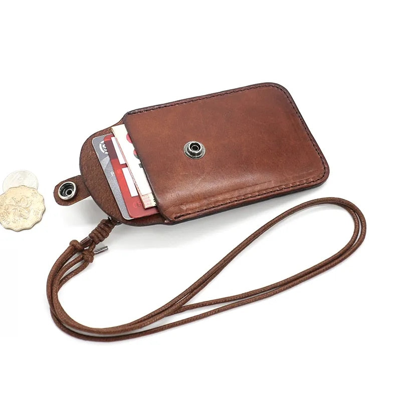 🏷️✨ Genuine Leather ID Badge Holder — Vertical Style Card Case with Lanyard, Keychain or Pull Buckle ✨🏷️