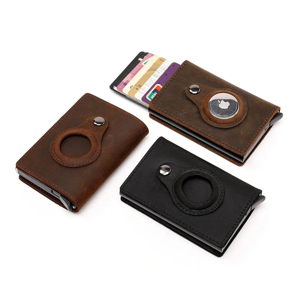 👜✨ Genuine Leather Men's Wallet with Apple AirTag Case — Multi-Card Holder & Money Clip ✨👜