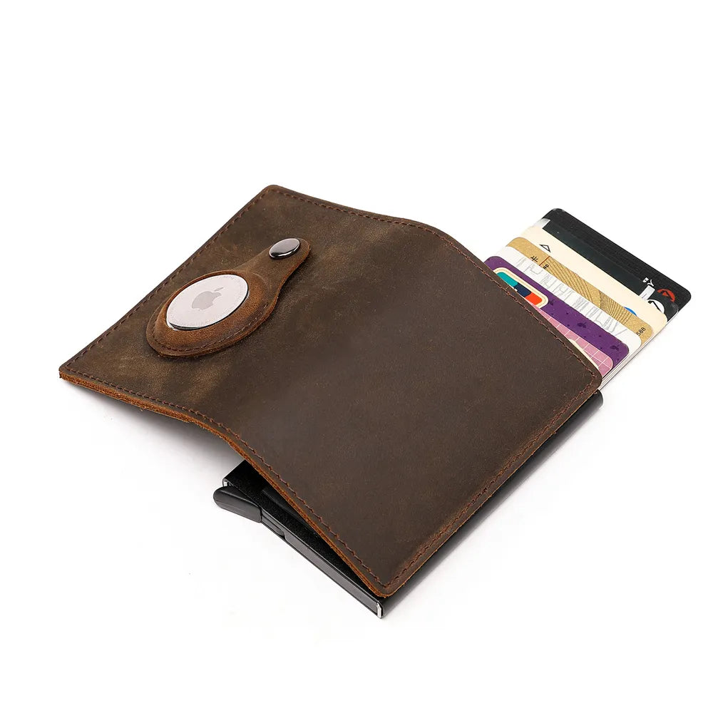 👜✨ Genuine Leather Men's Wallet with Apple AirTag Case — Multi-Card Holder & Money Clip ✨👜