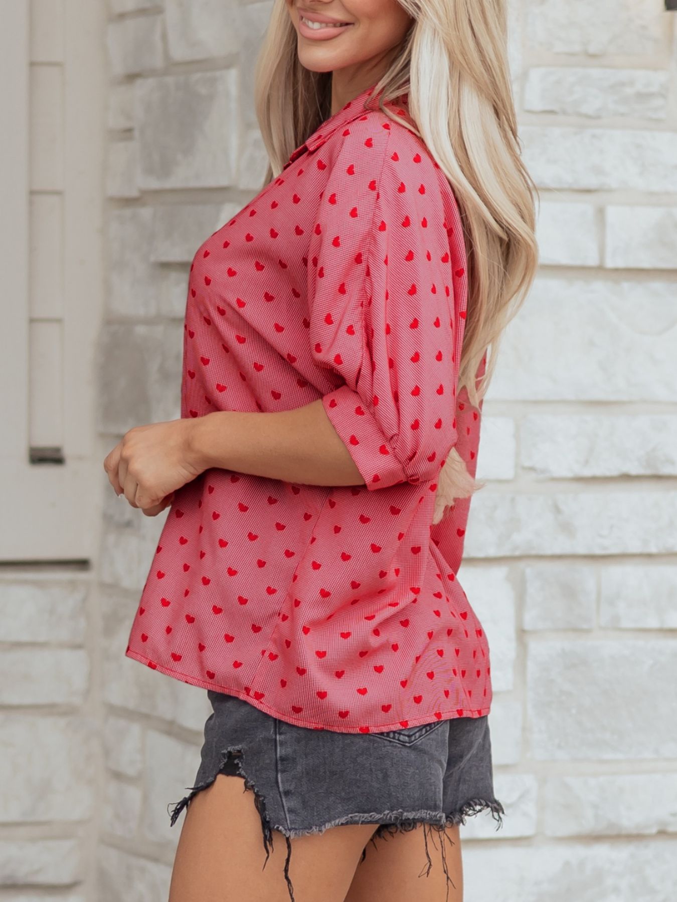 Heart Print Button-Down Shirt
