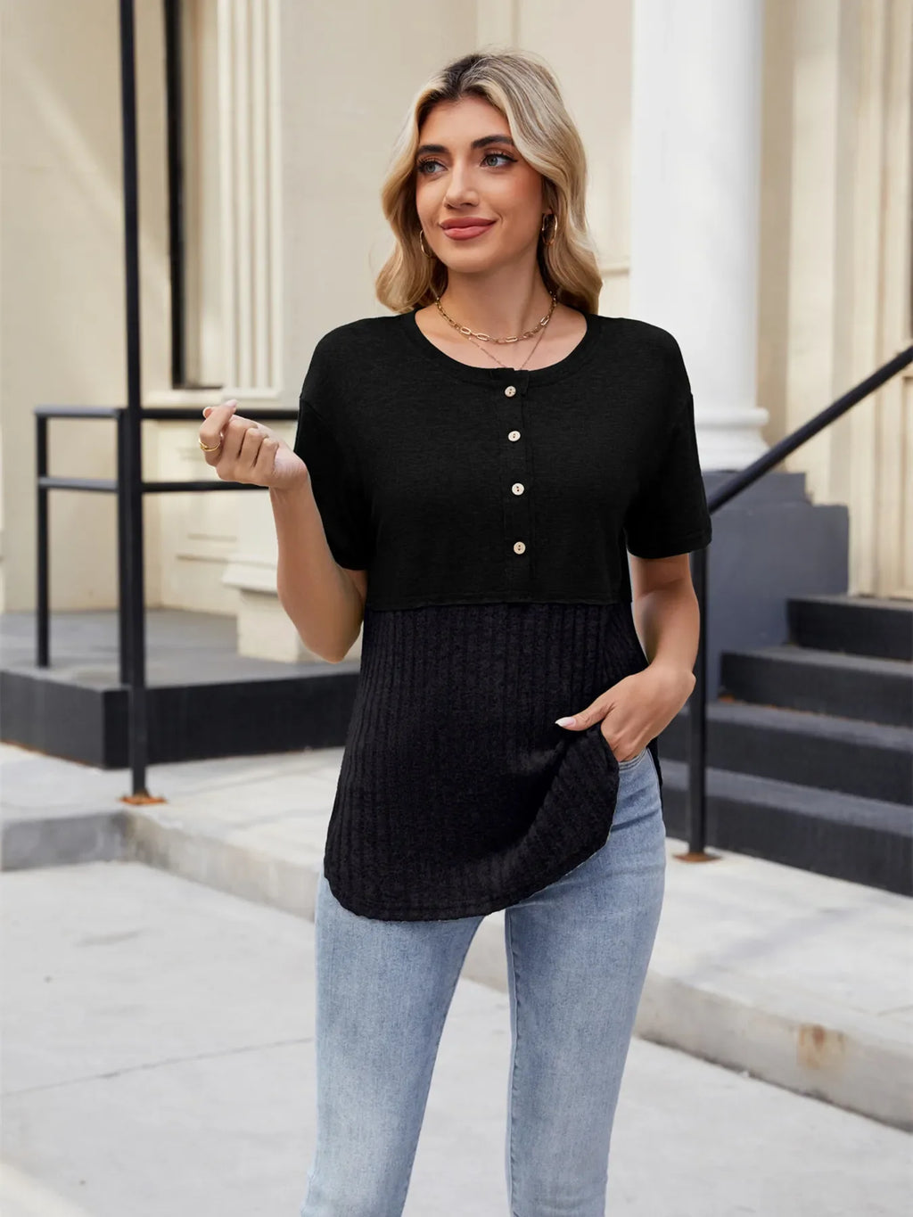 Two-Tone Short Sleeve Top