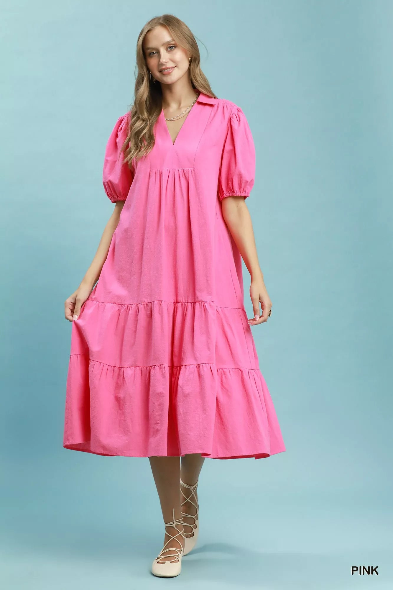 Umgee Solid Tiered Midi Dress