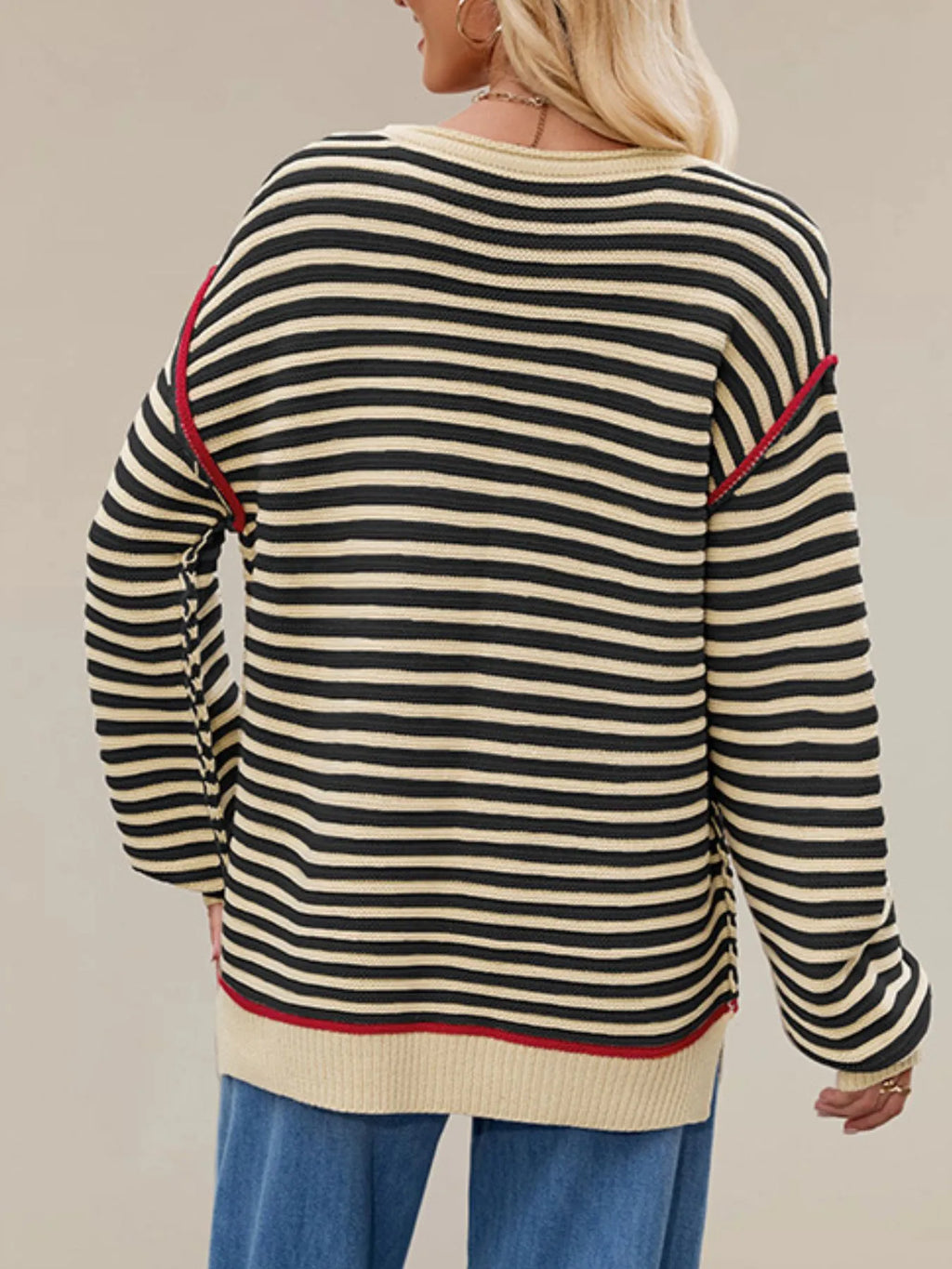 Slit Striped Oversized Sweater