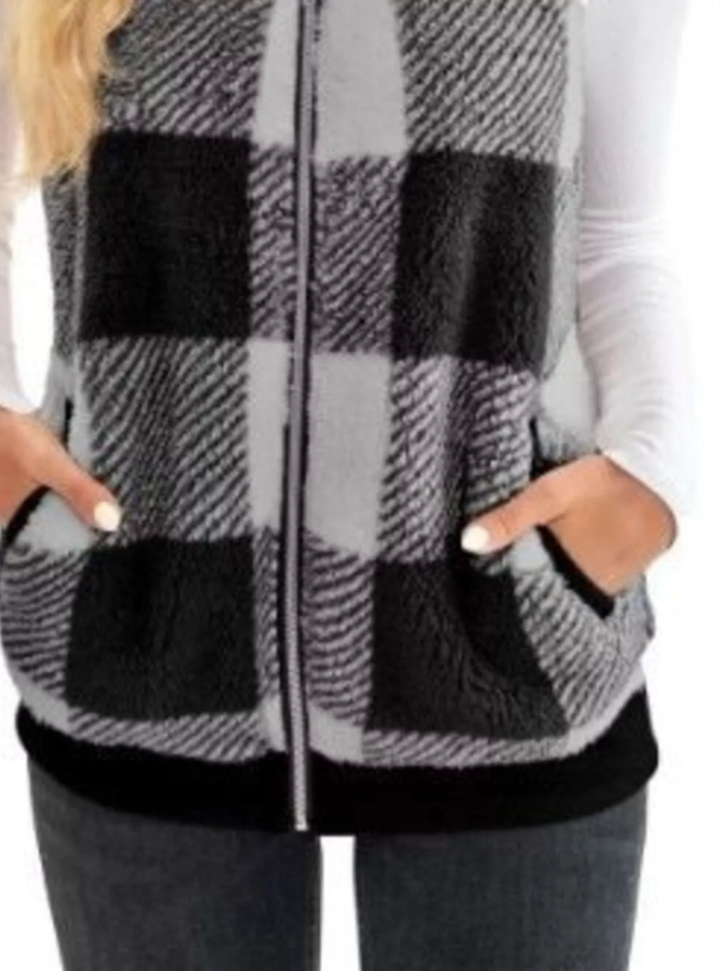 Full Size Color Block Zip Up Vest Coat Plus Size