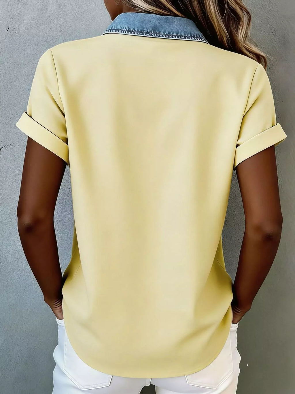 Denim Trim Short Sleeve Shirt