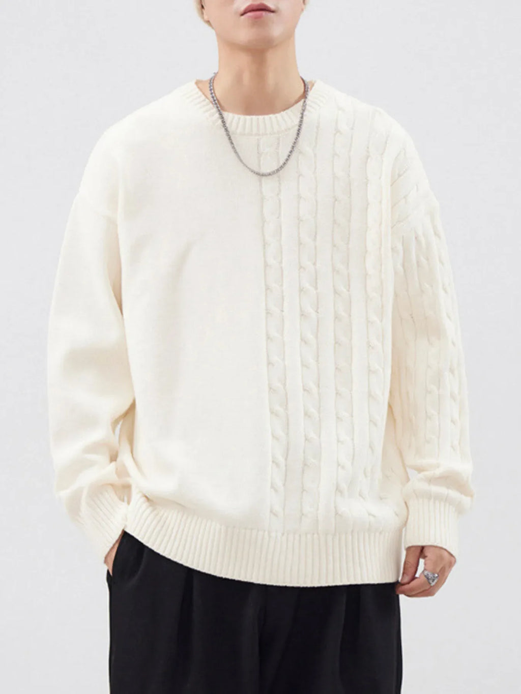 Men's Full Size Cable Knit Long Sleeve Sweater Plus Size