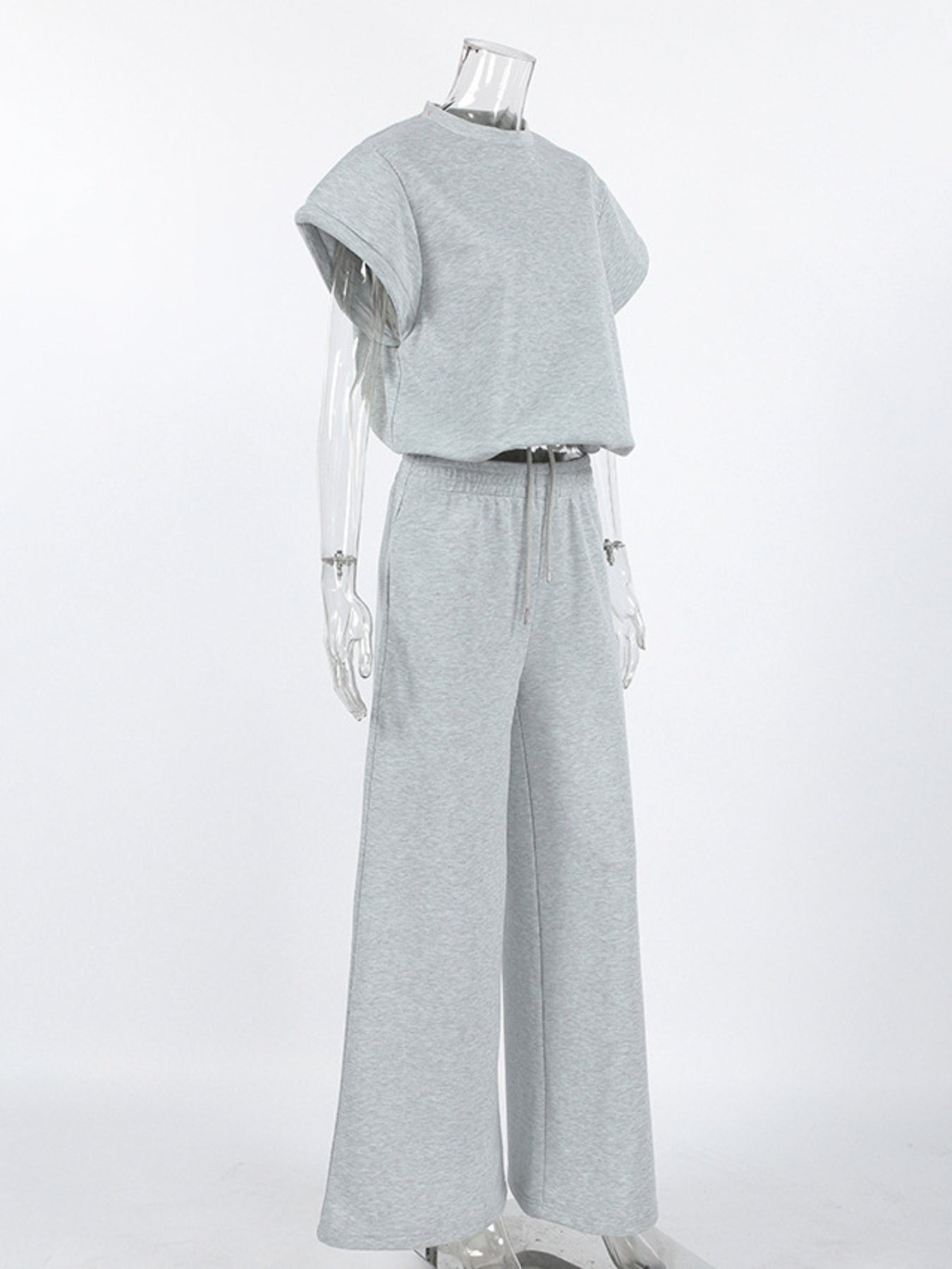Round Neck Top and Wide Leg Pants Set