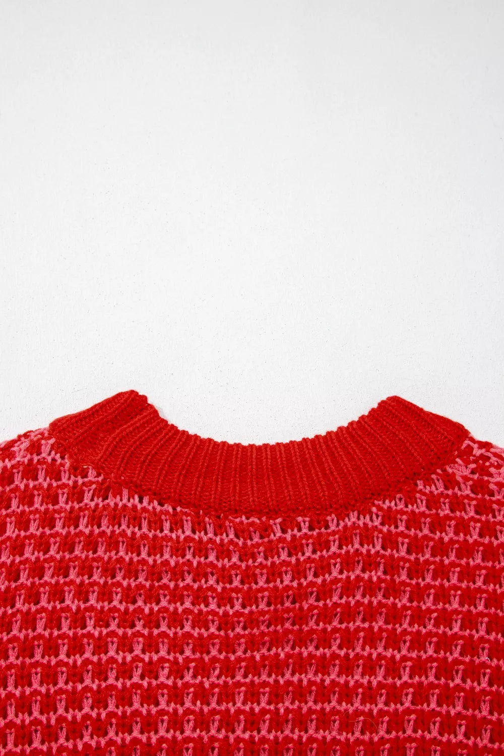 Stripe Wavy Crochet Eyelet Detail Ruffle Half Sleeve Sweater