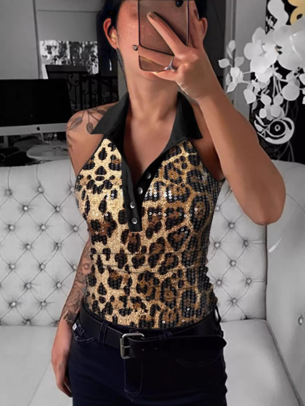Sparkling Sequin Embellished Sleeveless Top