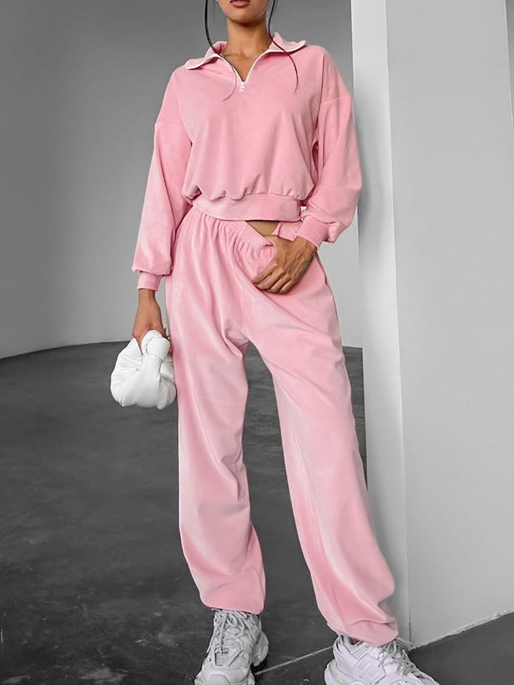 Quarter Zip Long Sleeve Top and Pants Set