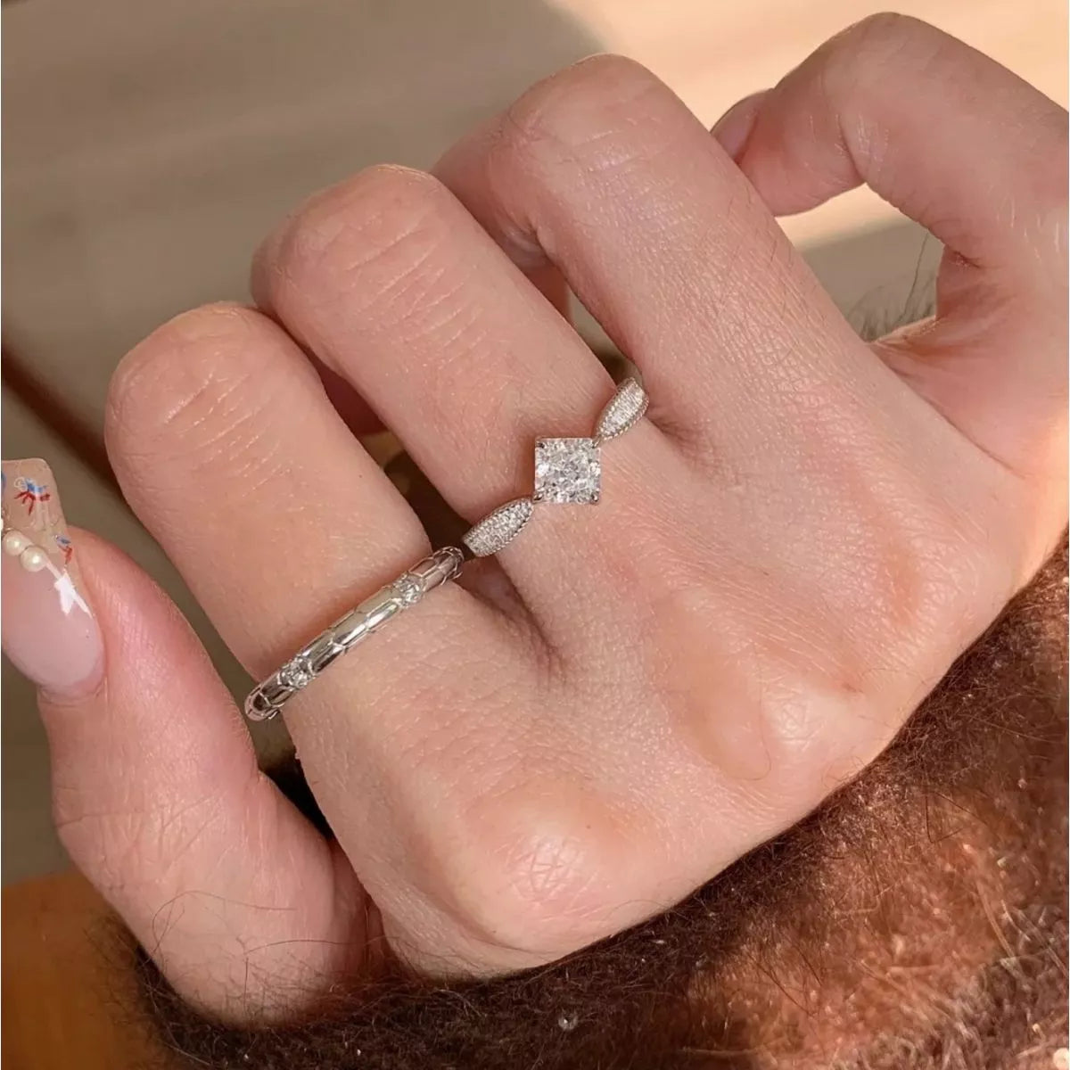 1 Carat 925 Sterling Silver Moissanite Geometric Ring