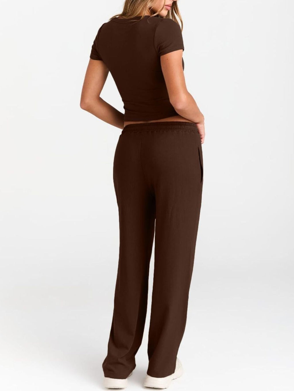 Round Neck Short Sleeve Tee and Pants Set