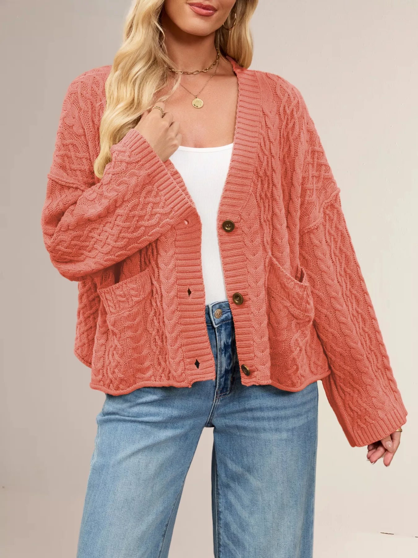 Cable Knit Button-Down Cardigan