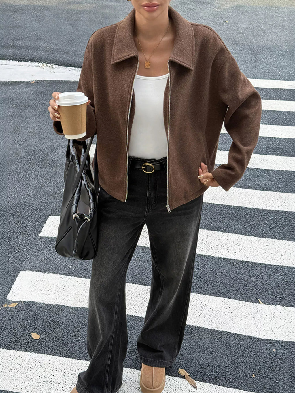 Zip-Up Dropped Shoulder Jacket