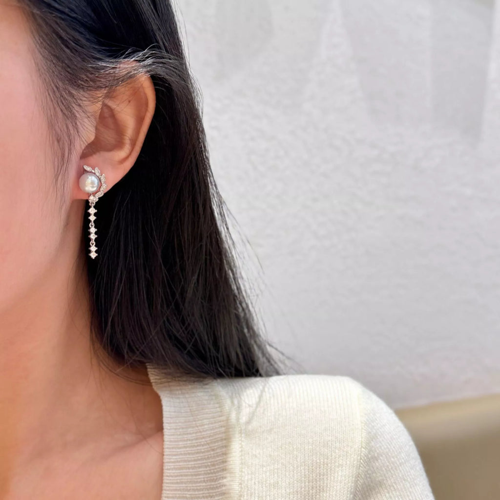Pearl Zircon Drop Earrings