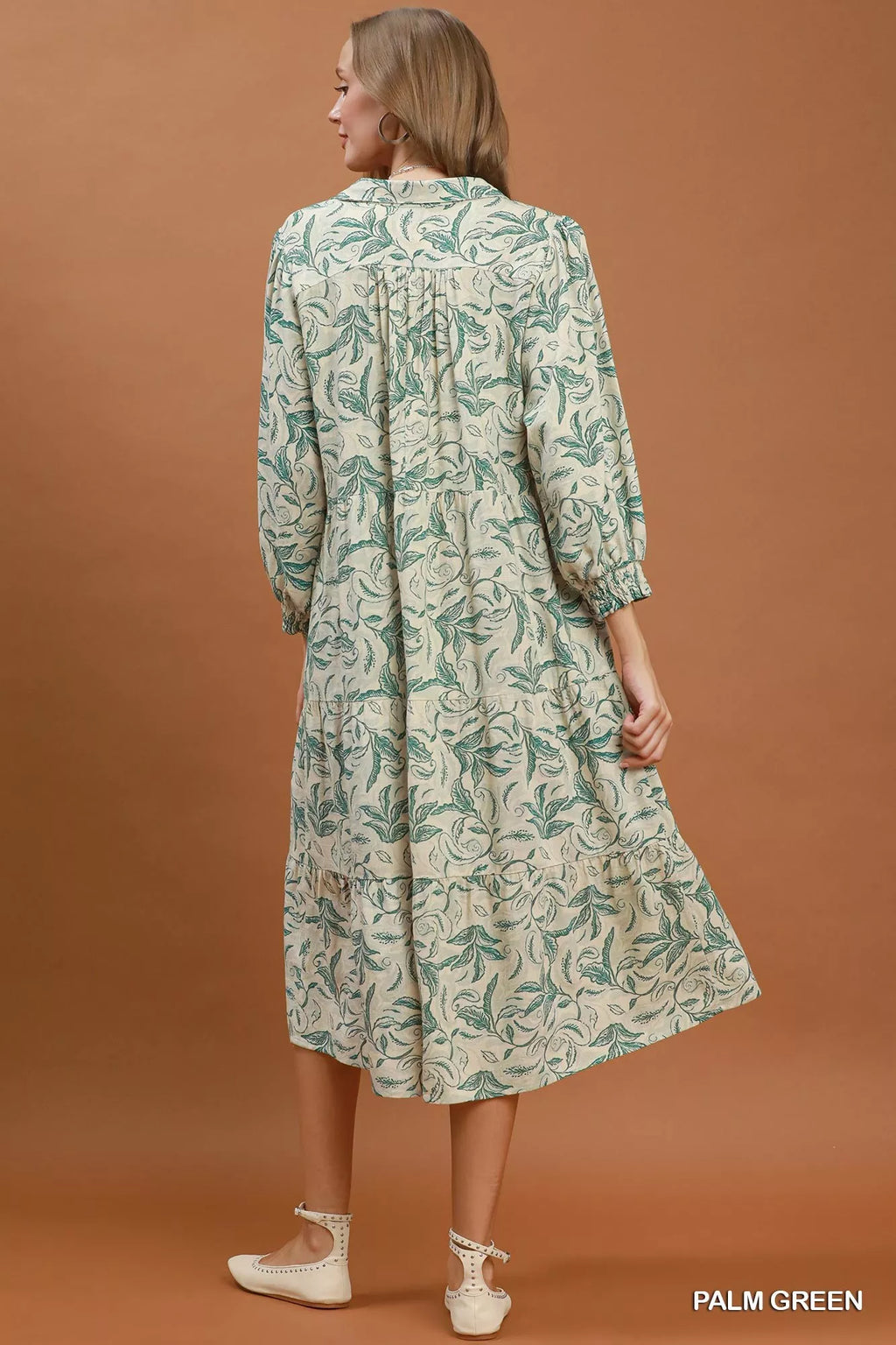 Umgee Linen Botanical Print Tiered Midi Dress