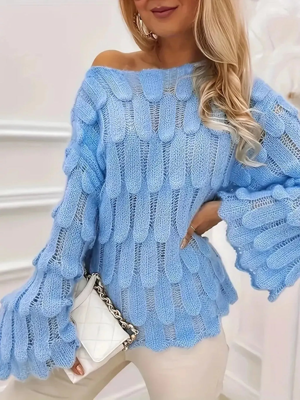 Textured Knit Bell Sleeve Knit Top