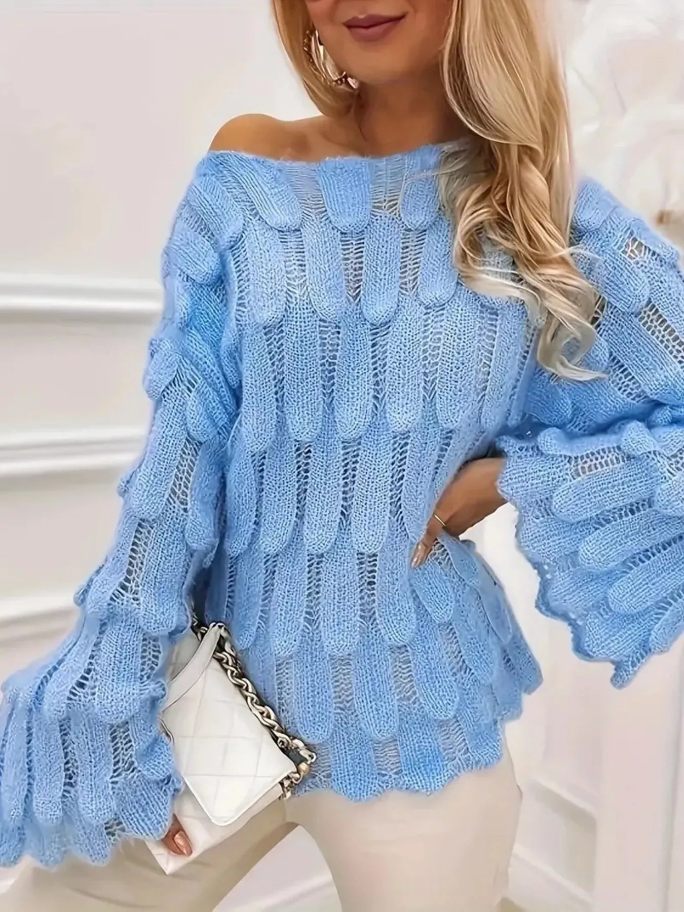 Textured Knit Bell Sleeve Knit Top