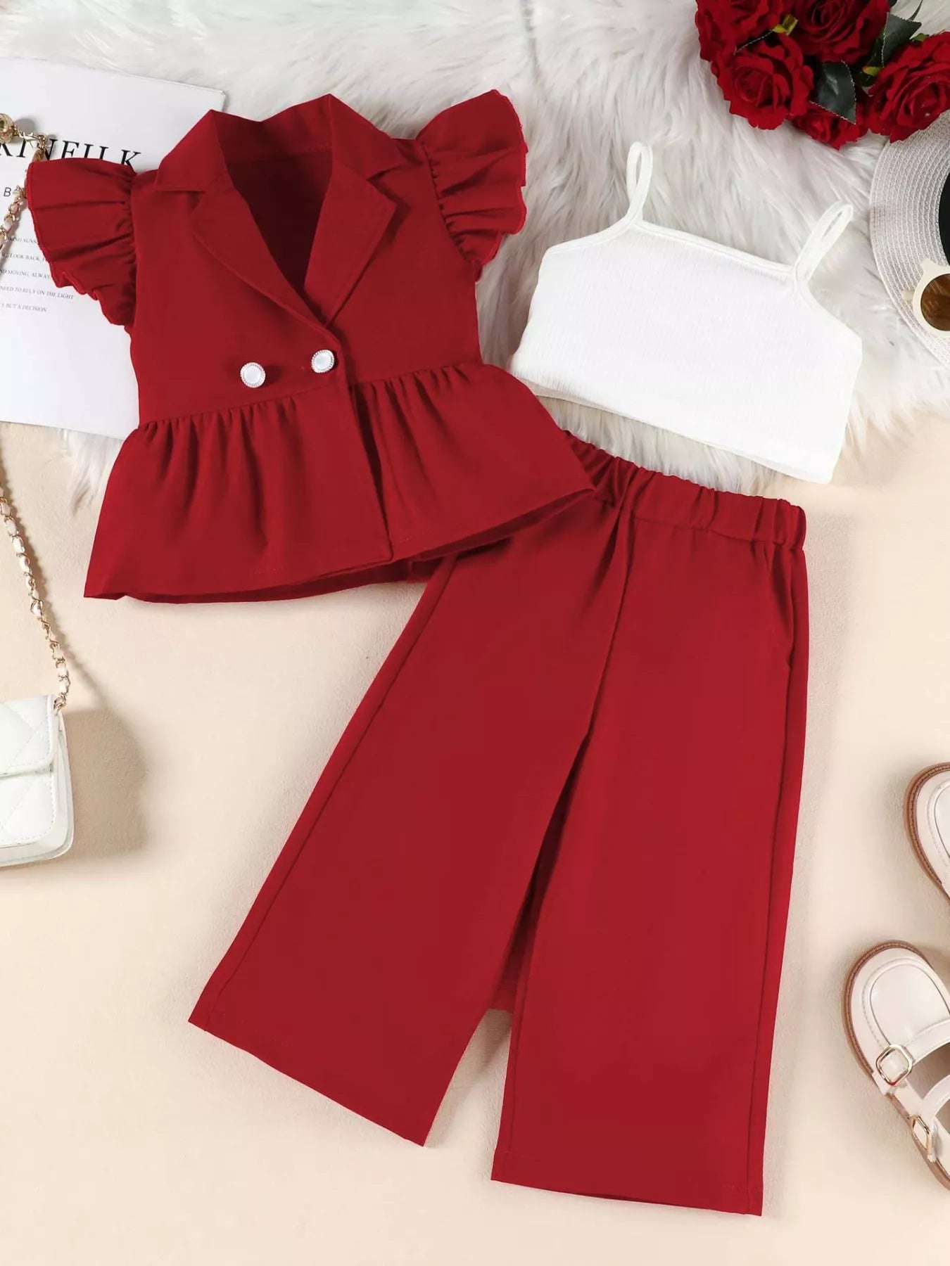 Children's Cami & Ruffle Sleeve Top & Wide Leg Pants Set