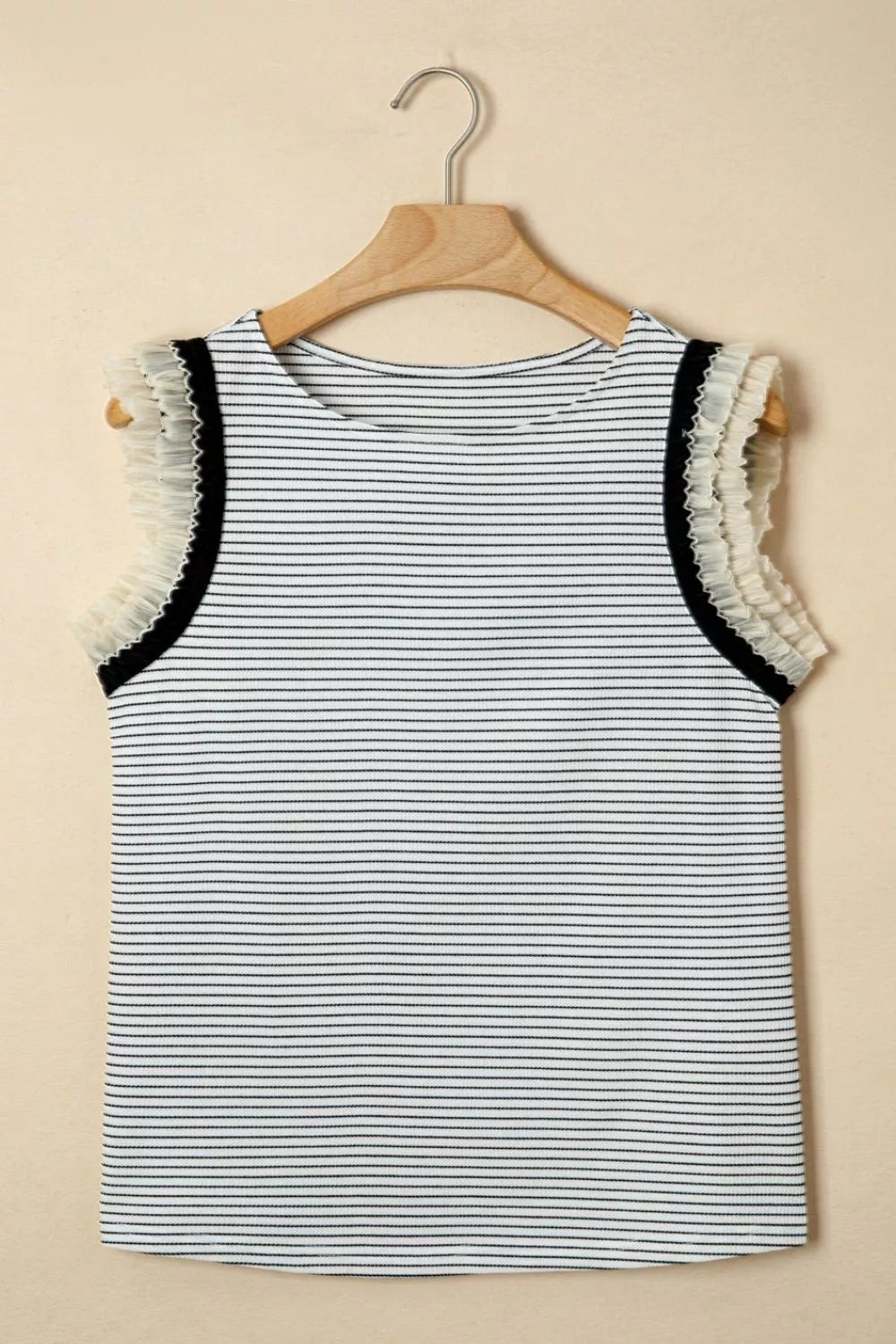 Stripe Contrasted Ruffle Trim Casual Tank Top