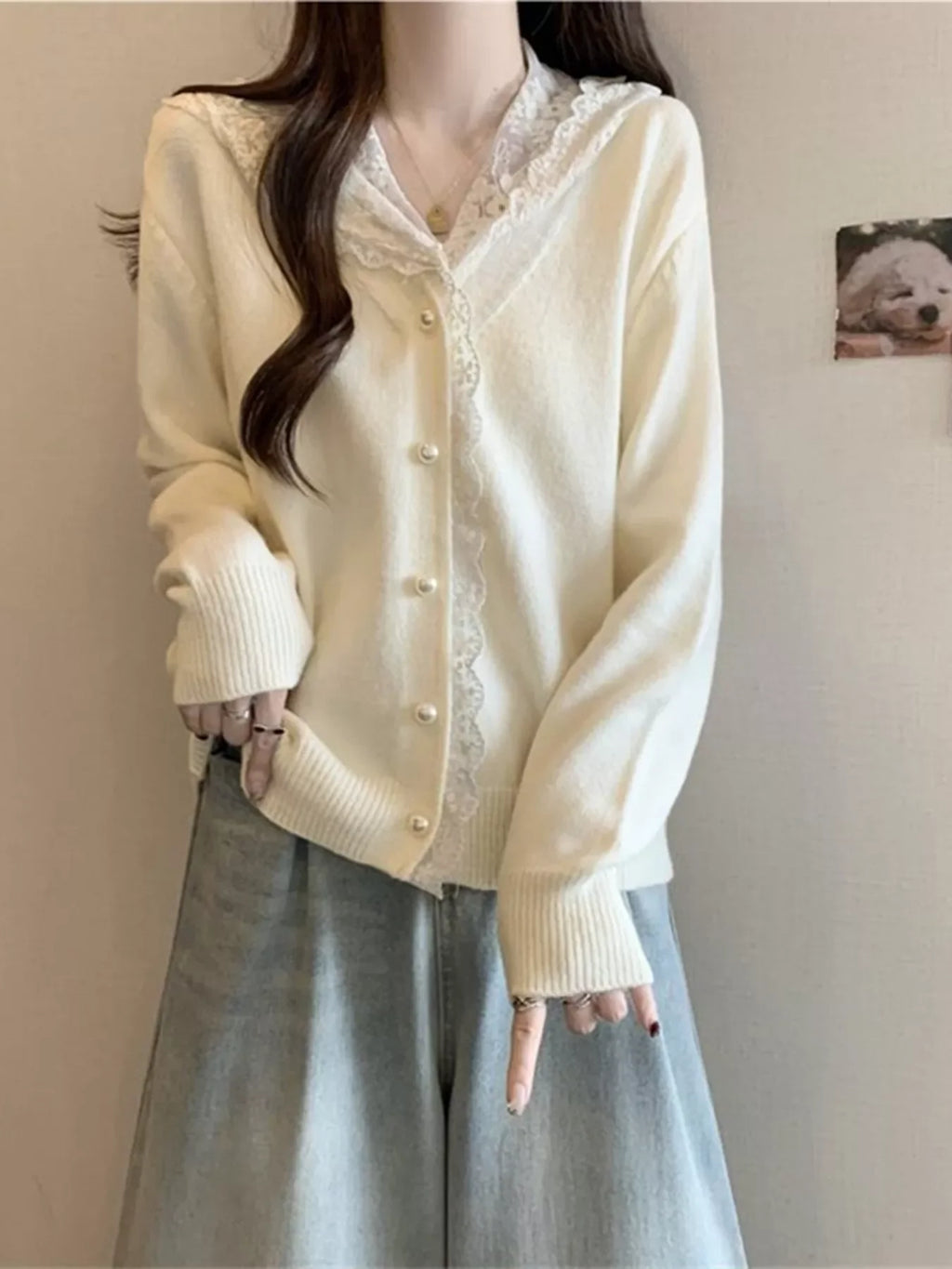 Lace Trim Hooded Cardigan