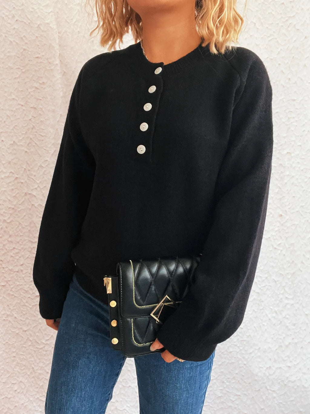 Button-Front Long Sleeve Sweater