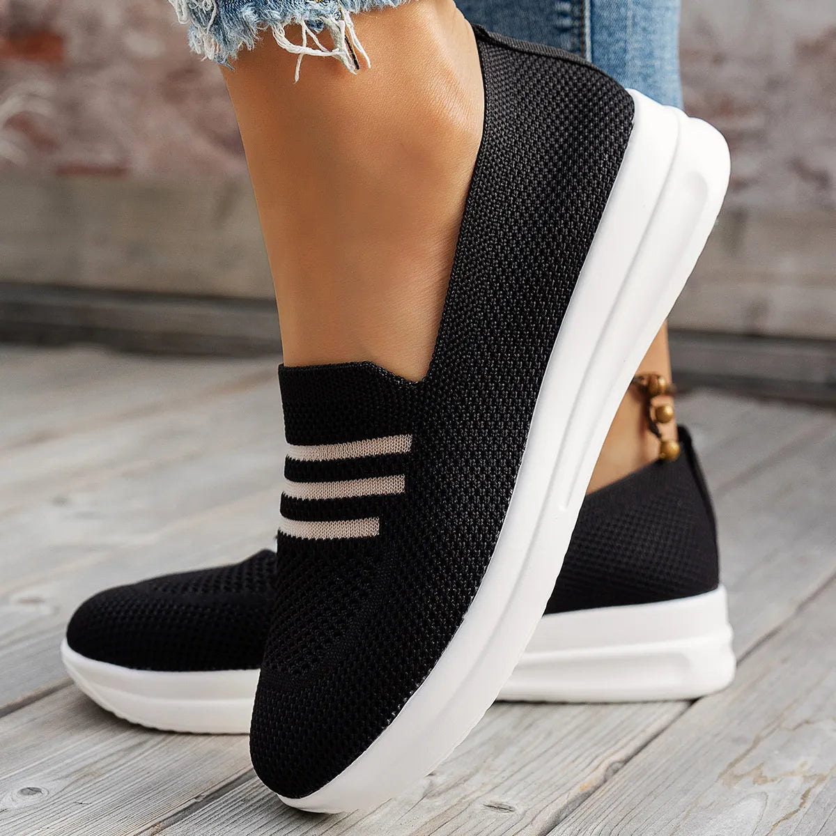 Mesh Round Toe Platform Slip-Ons