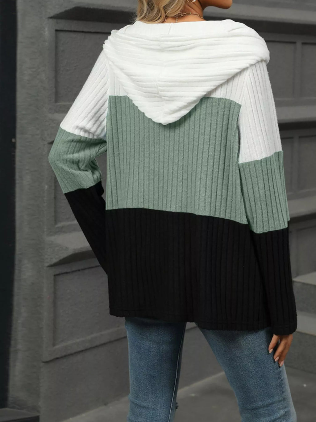 Color Block Half Zip Hooded Top