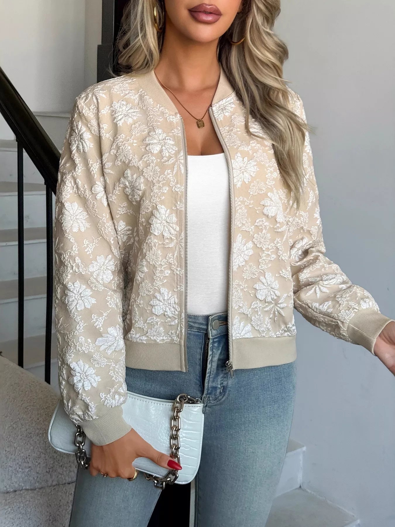 Floral Lightweight Zip Up Jacket