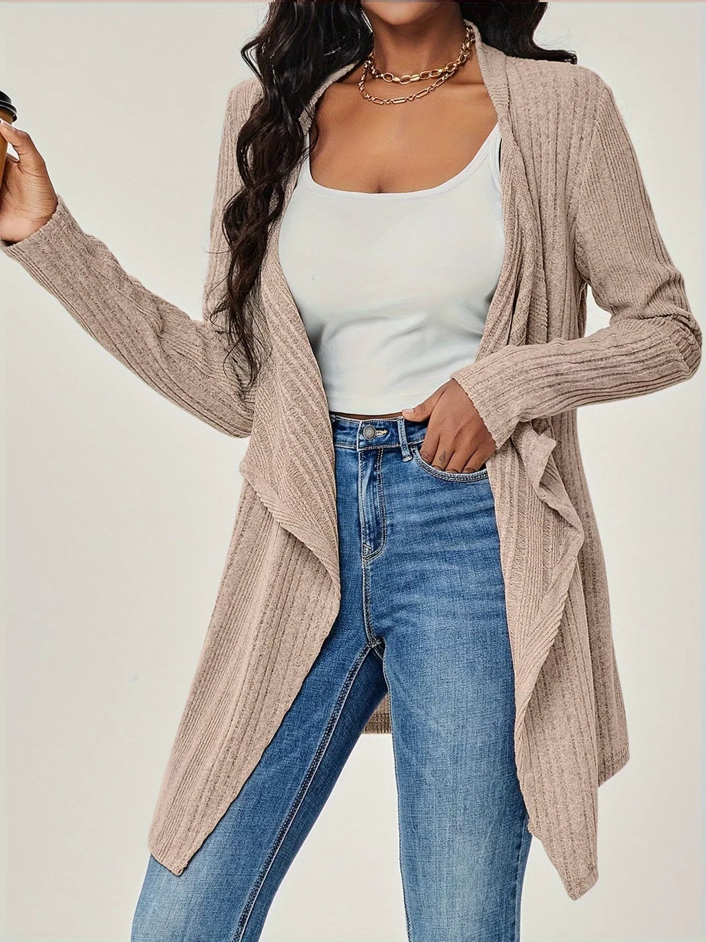 Ribbed Knit Open Front Cardigan