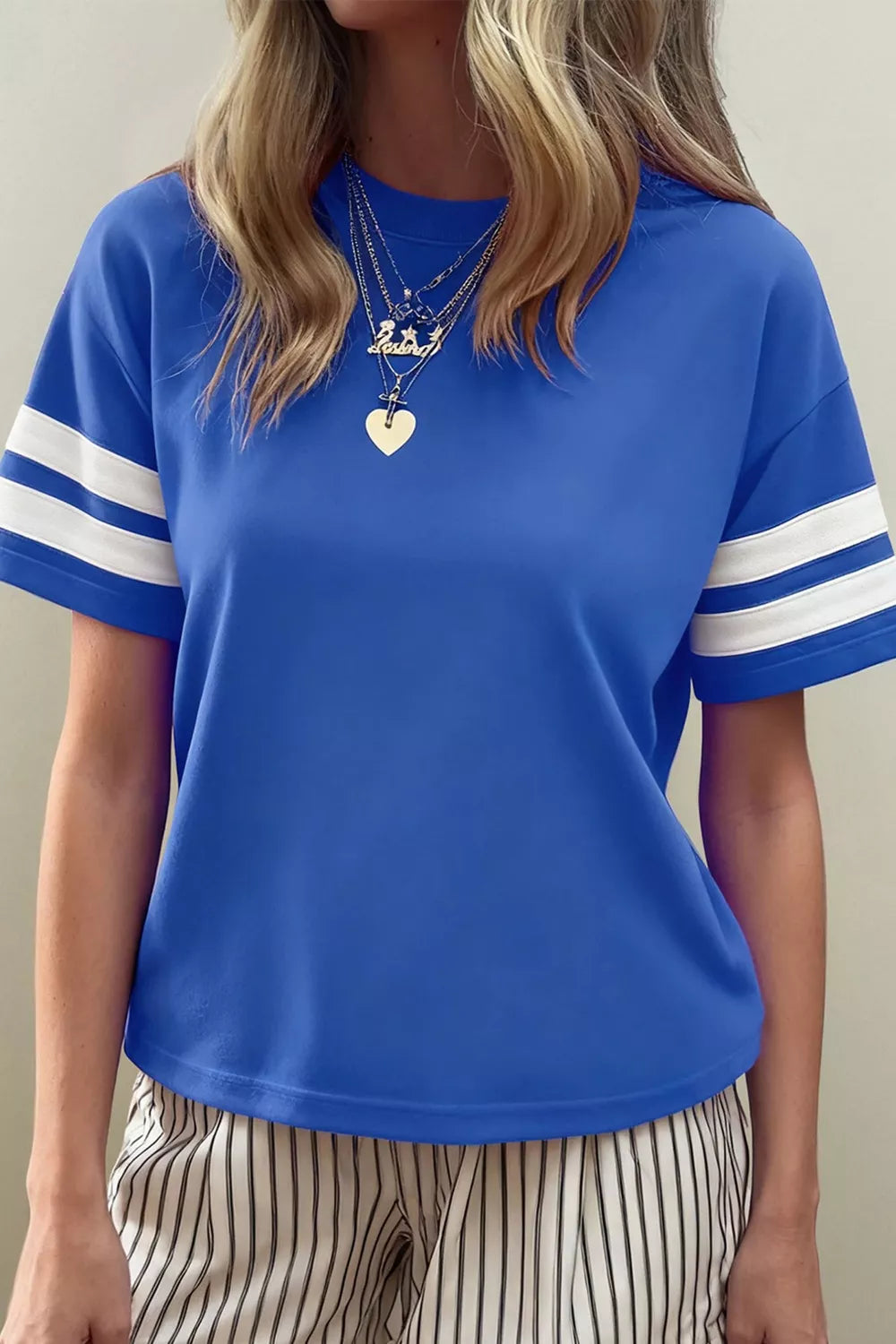 Varsity Striped Short Sleeve Crew Neck T Shirt