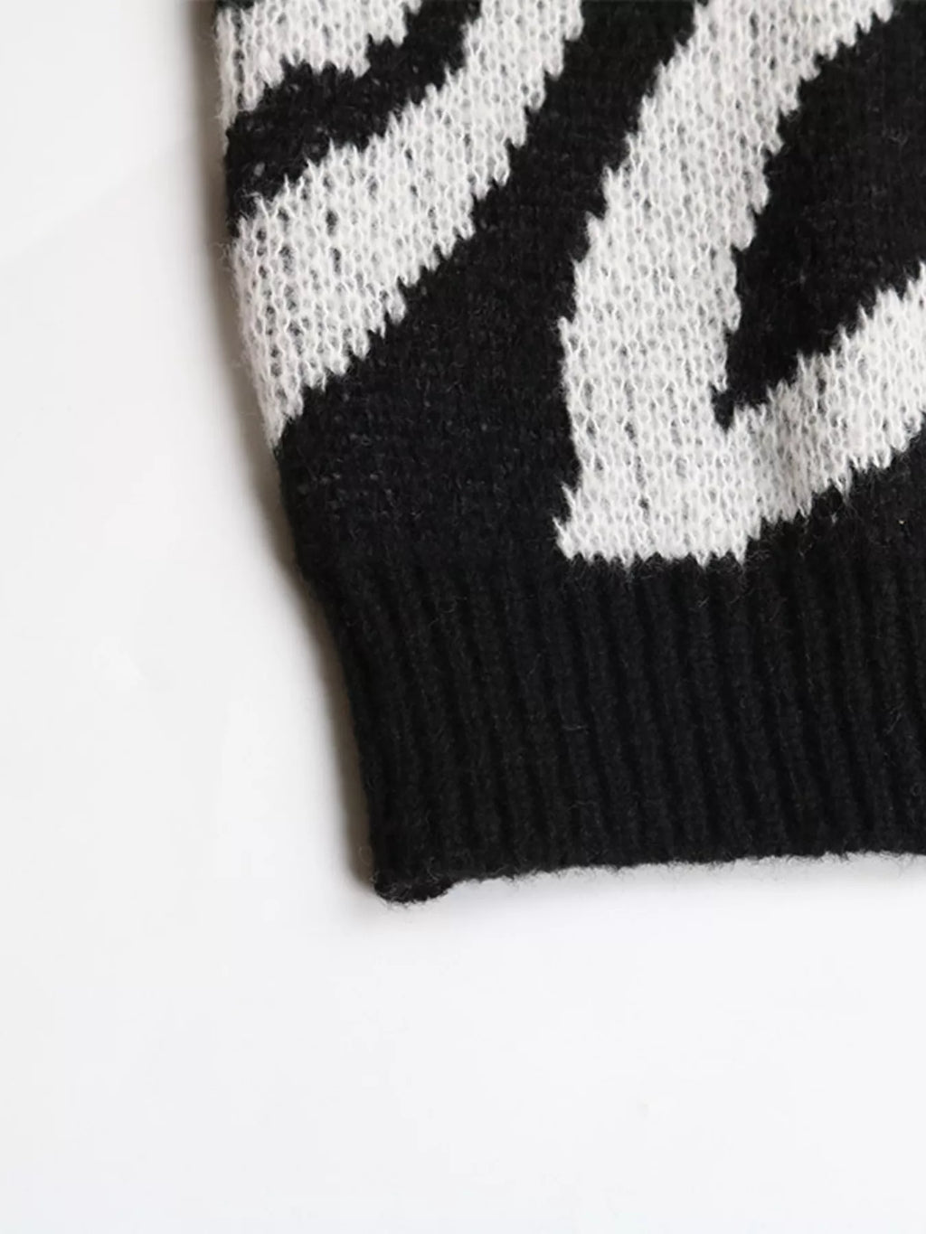 Zebra Print Relaxed Fit Pullover Sweater