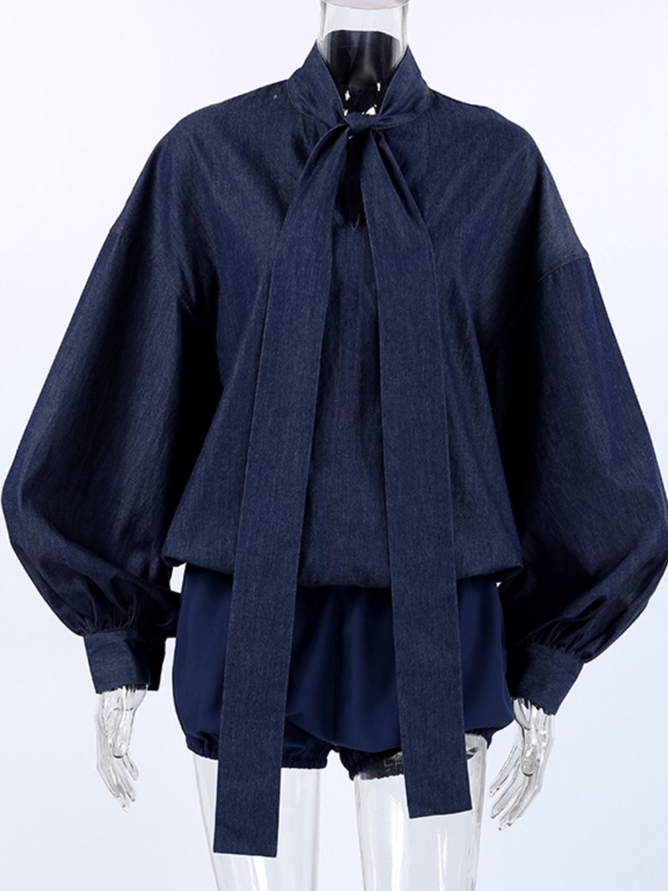 Tie Front Denim Top and Shorts Set