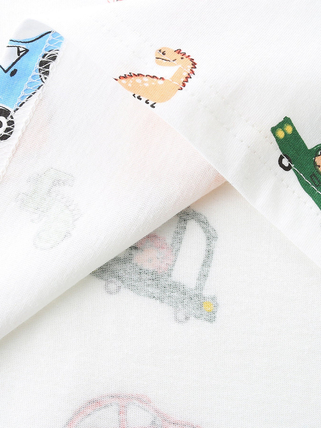 Children's Cartoon Car & Dinosaur Print Crew Neck Short Sleeve T-Shirt