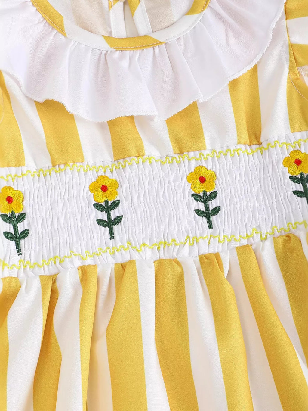 Children's Gingham Ruffle Dress with Floral Appliques