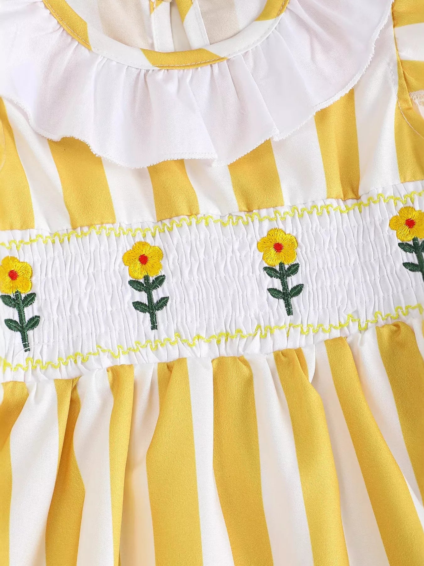 Children's Gingham Ruffle Dress with Floral Appliques