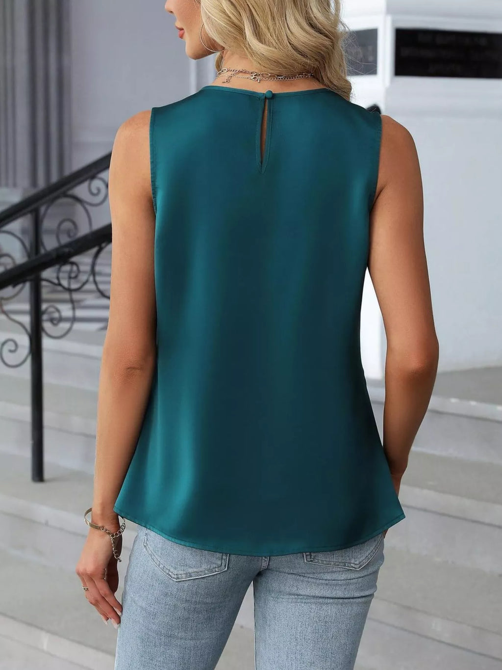 Pleated Round Neck Tank Top
