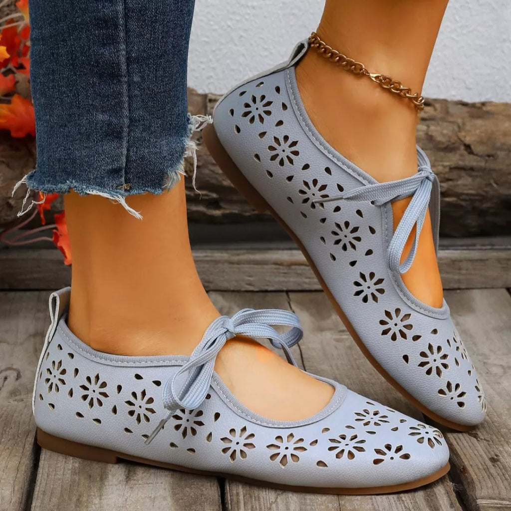 Floral Cutout Tied Slip-Ons