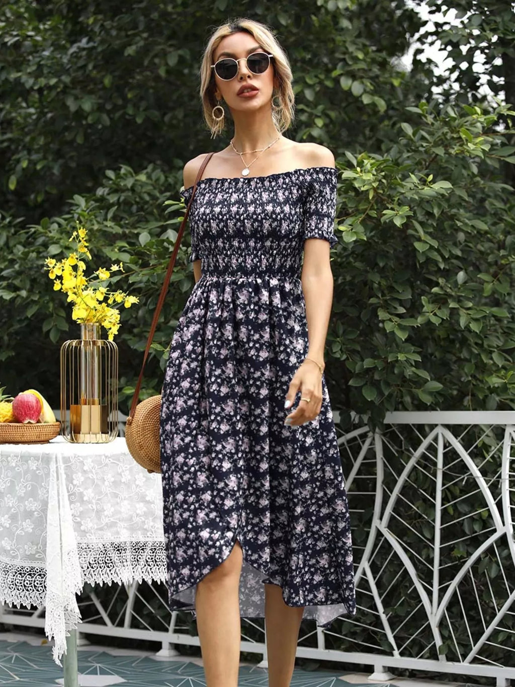 Off Shoulder Floral Slit Dress