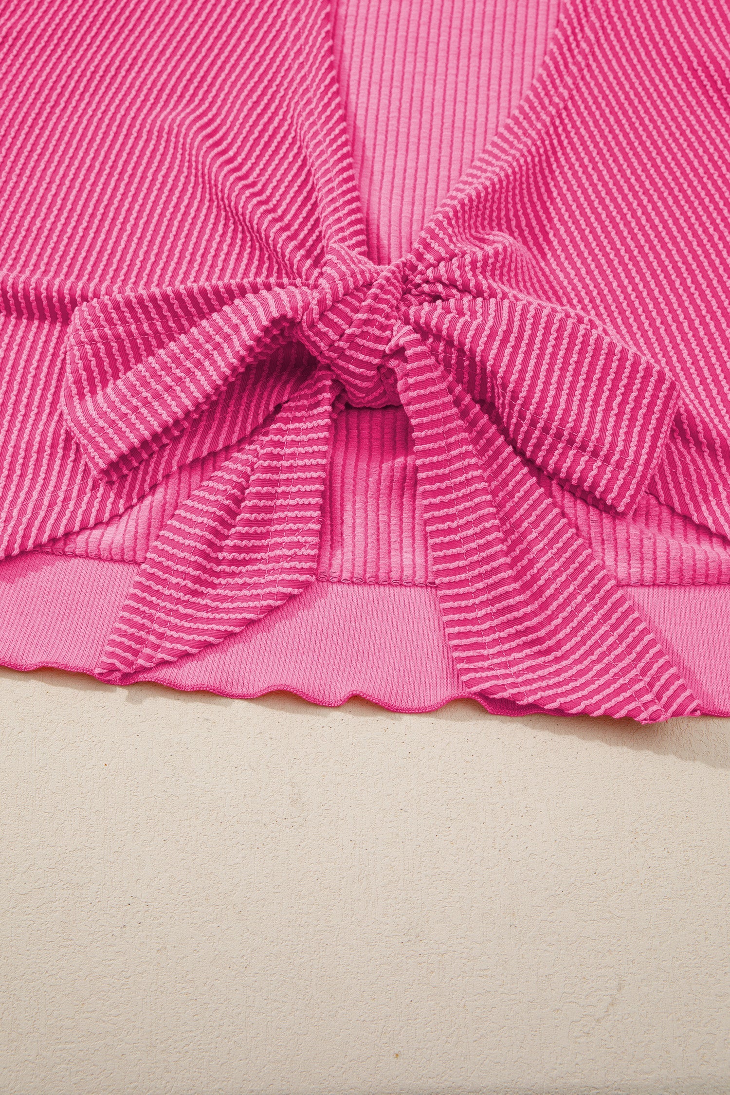 Corded Knit Cutout Bow Tie Back T-Shirt