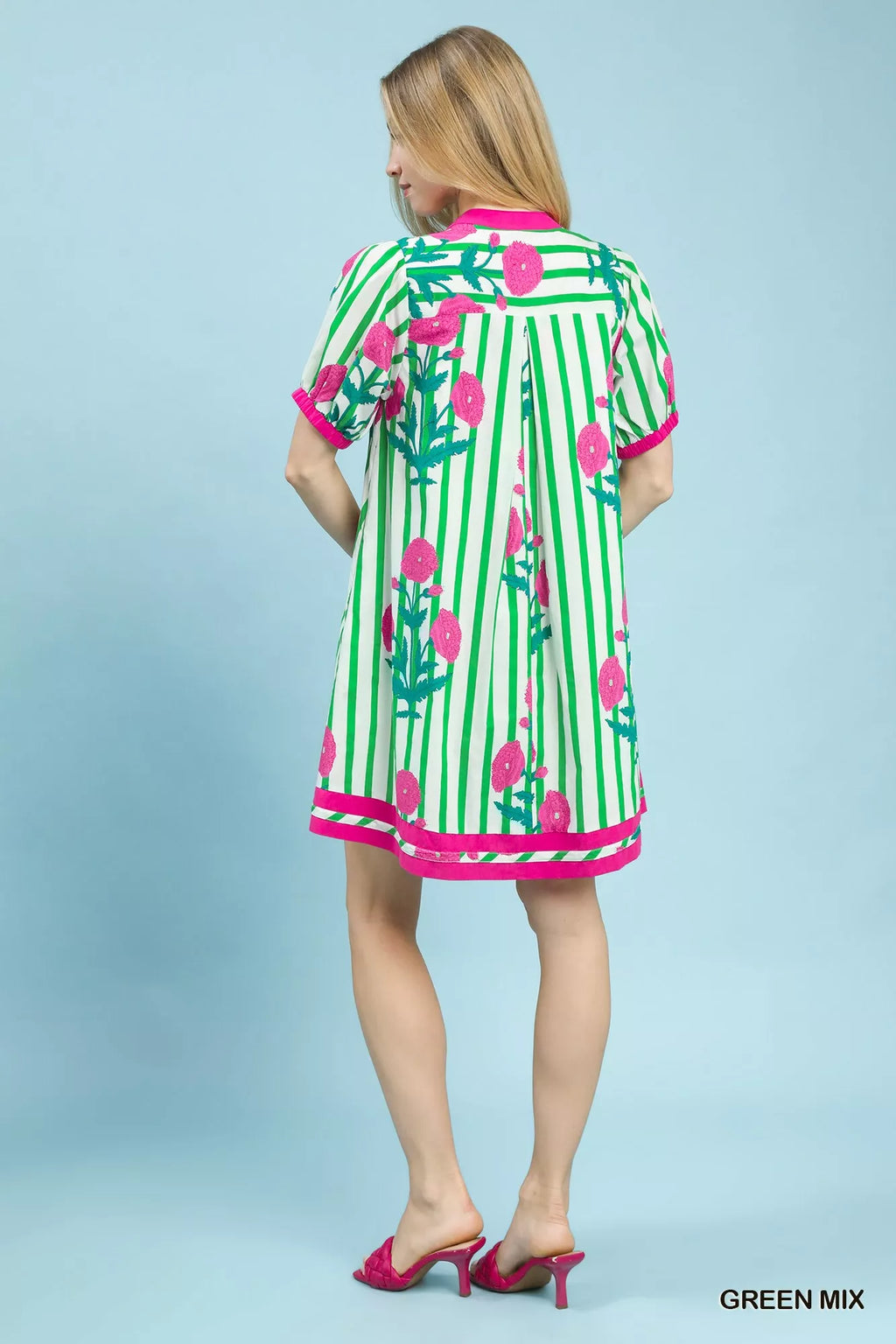 Umgee Mix Floral Stripe Contrast Dress