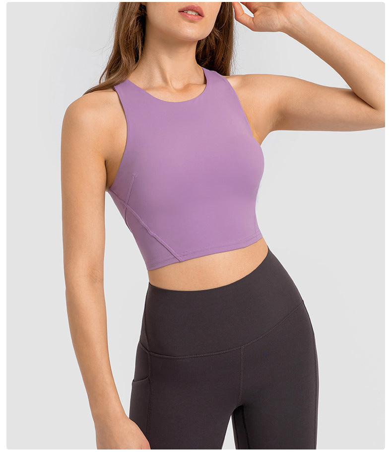 Spring Summer Pull High round Tie Chest Pad Yoga Vest Nude Feel Tight High Elastic Sports Fitness Top Women